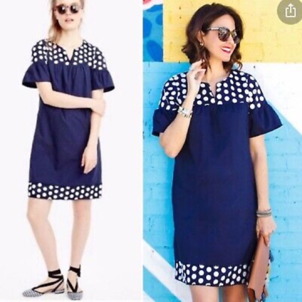 J. Crew Navy Blue Polka Dot Dress